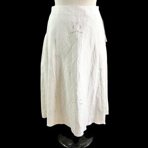 White Linen Blend Embroidered A-Line Skirt NWT